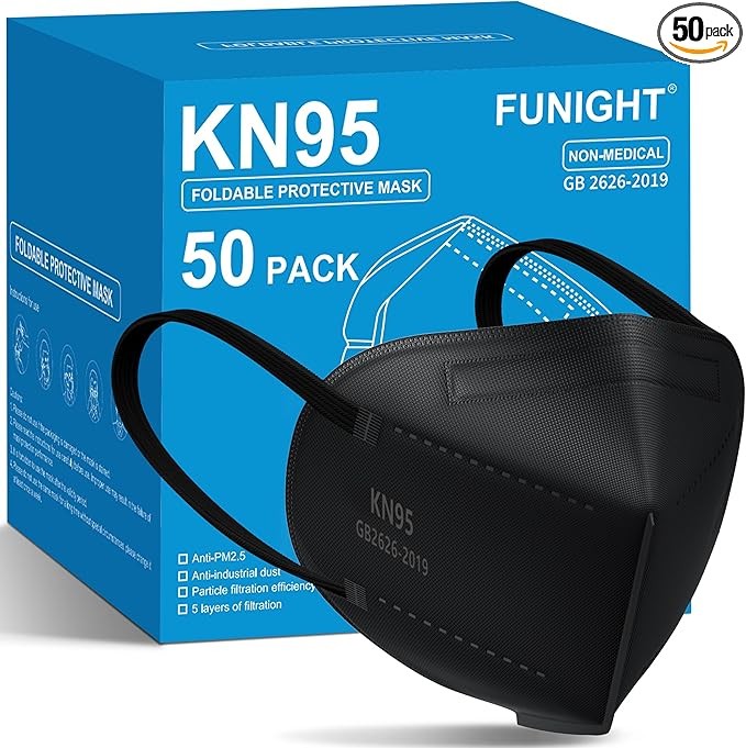 Funight KN95 mask 50 Pack 5-layer breathable filter disposable mask black